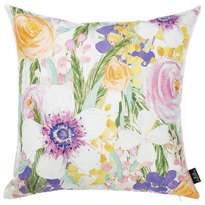 18"x 18" Watercolor Flower Garden Decorative Throw Pillow Cover