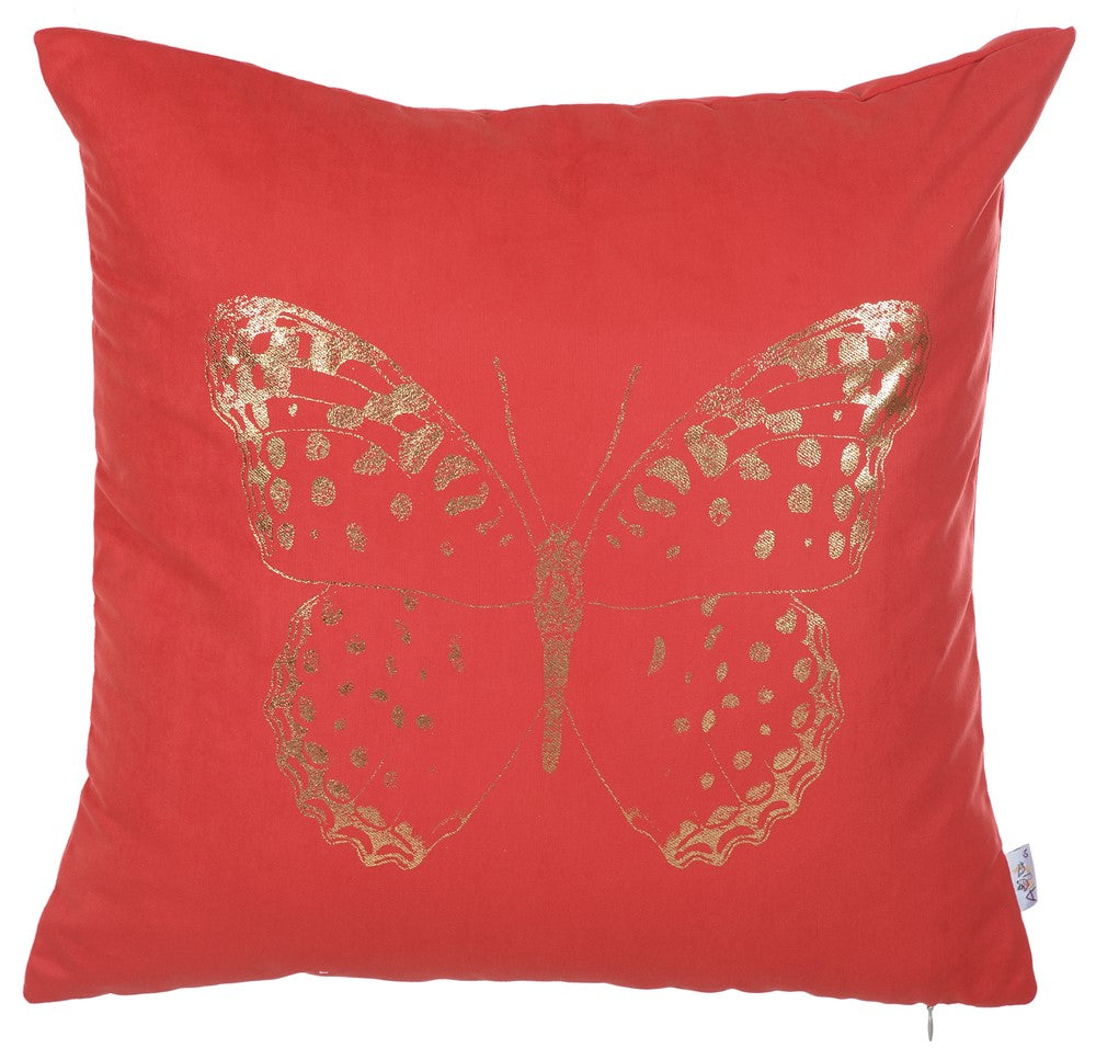 18"x 18" Gold Happy Square Butterfly Printed Decorative Throw Pillow Cover Pillowcase