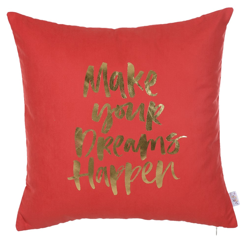 18"x 18" Red Happy Square Quote Printed Decorative Throw Pillow Cover Pillowcase