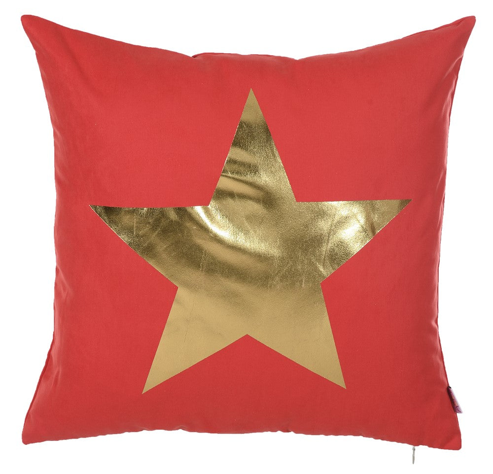 18"x 18" Happy Square Gold Star Printed Decorative Throw Pillow Cover Pillowcase