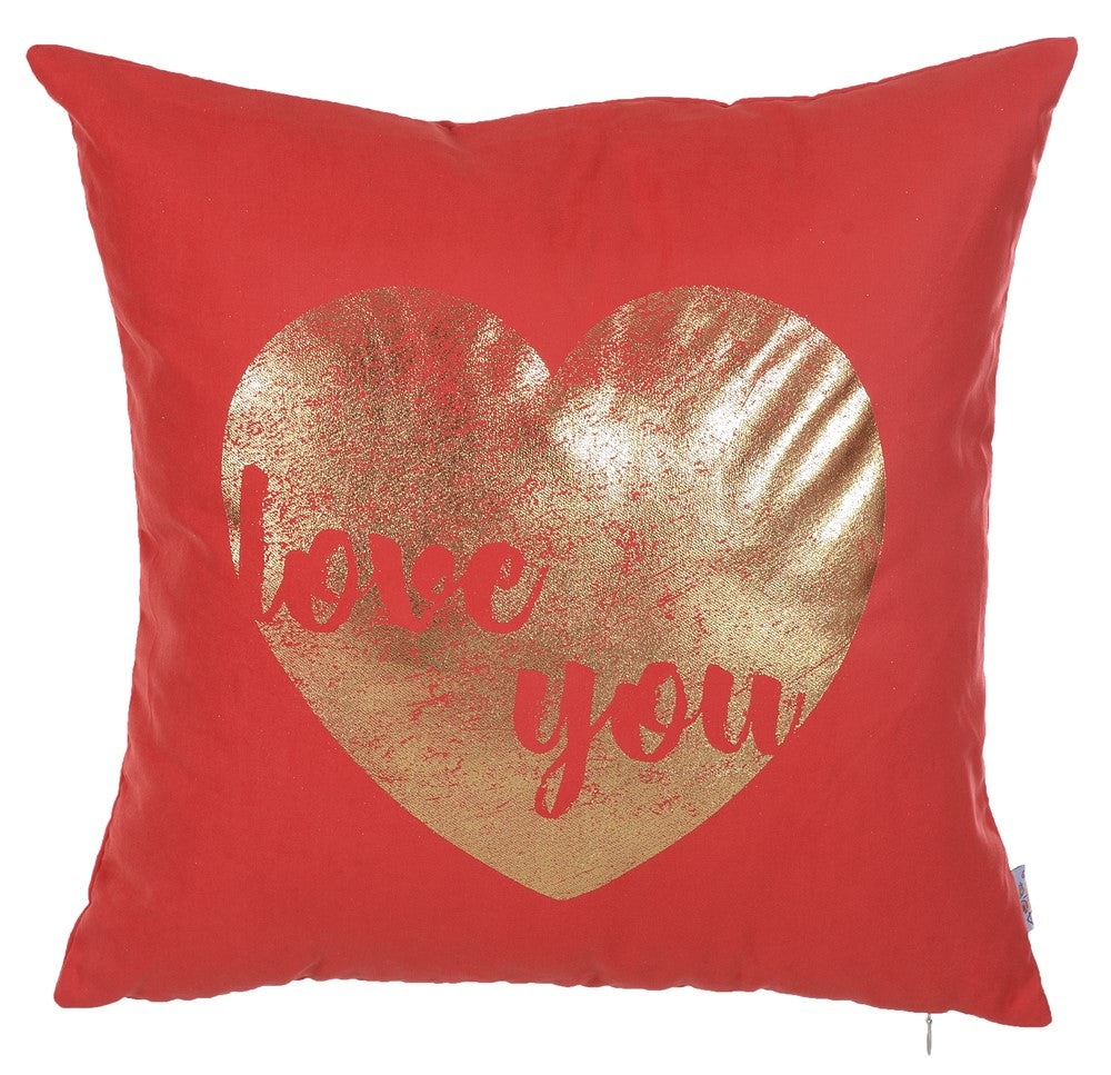 18"x 18" Happy Square Gold Heart Printed Decorative Throw Pillow Cover Pillowcase