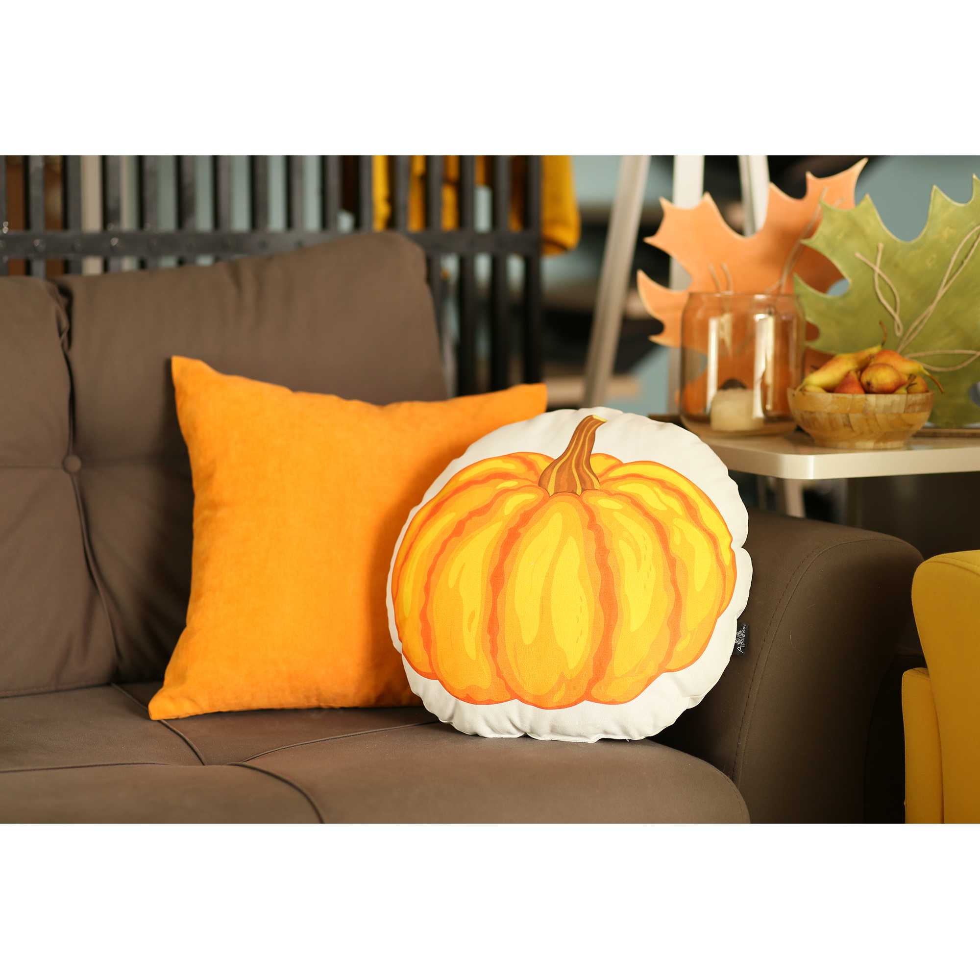 16"x 16" Fall Season Thanksgiving Pumpkin Shaped Filled Decorative Throw Pillow Cover