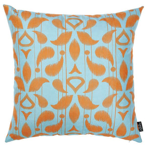 18"x18" Orange Blue Ikat Decorative Throw Pillow Cover Printed