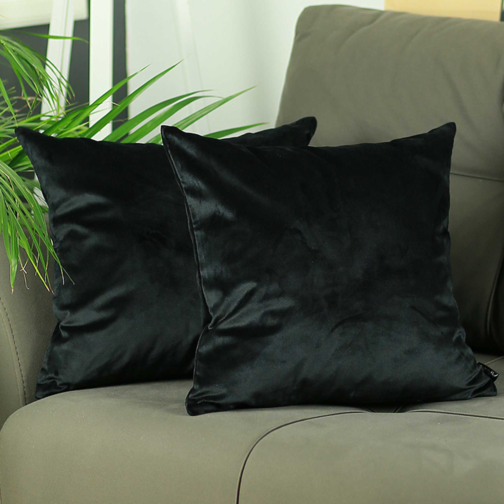 18"x 18" Black Velvet Decorative Throw Pillow Cover (2 Pcs in set)