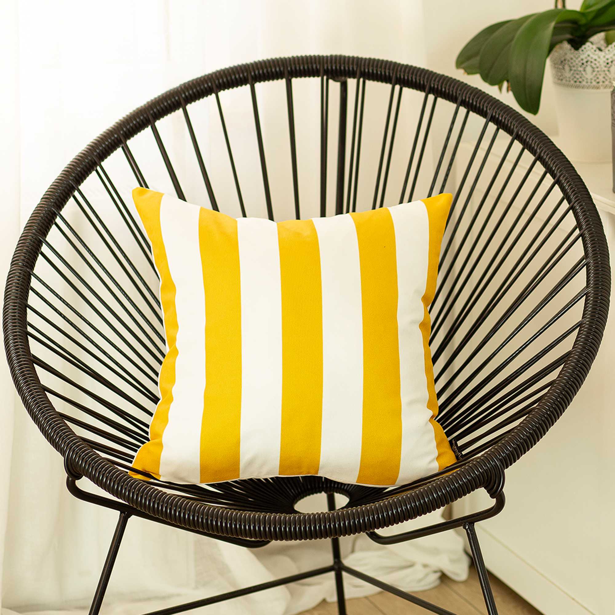 18"x18" Yellow Stripes Geometric Decorative Throw Pillow Cover