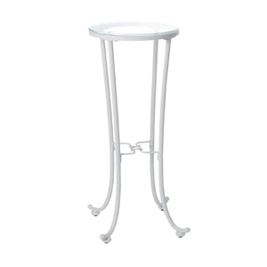 12" x 12" x 28.5" White, Clear, Metal, Tempered Glass - Accent Table