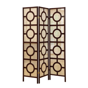 52" x 70.25" Cappuccino,Circle Design, 3 Panel - Folding Screen