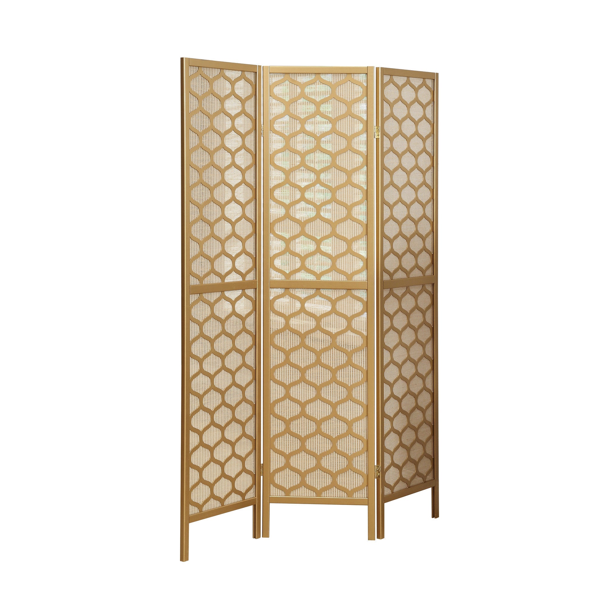 52" x 70.25" Gold Frame, Lantern Design, 3 Panel - Folding Screen