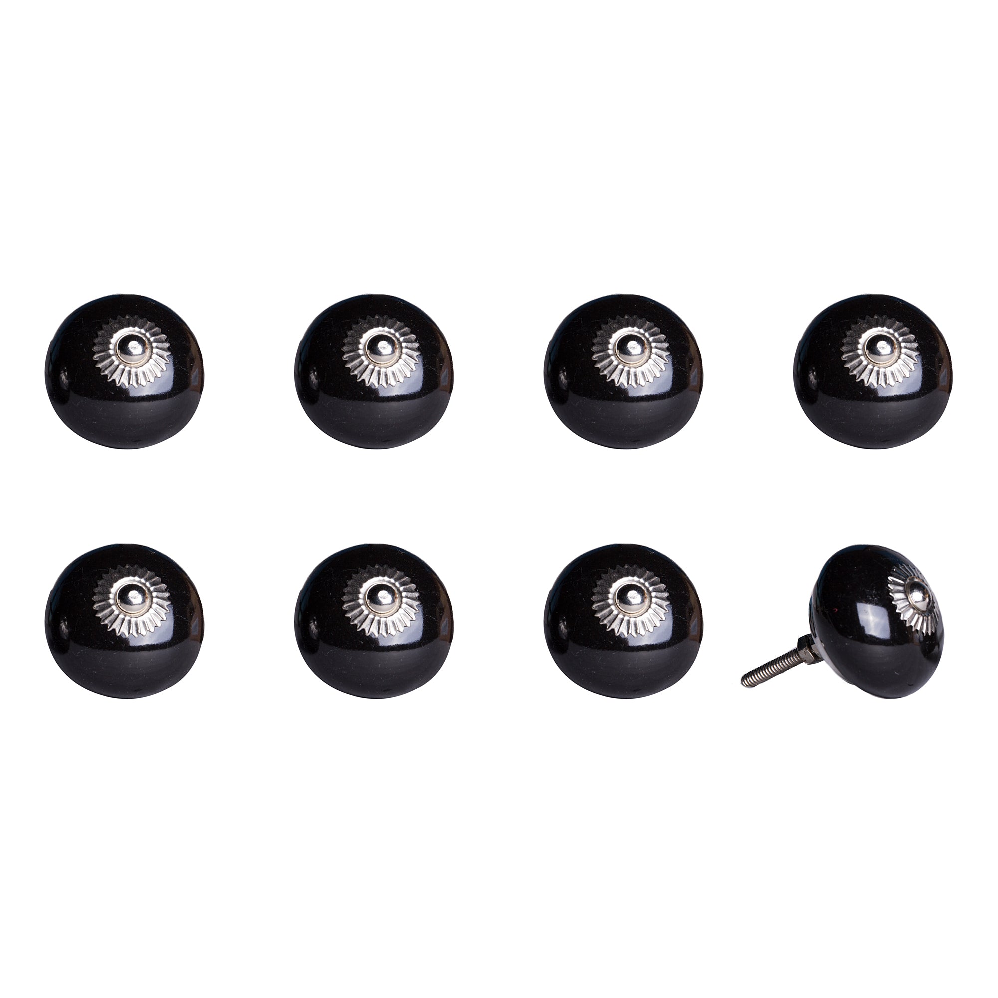 1.5" x 1.5" x 1.5" Ceramic/Metal Black 8 Pack Knob