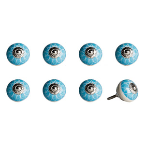 1.5" x 1.5" x 1.5" Ceramic/Metal Aqua & White 8 Pack Knob