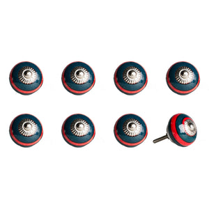 1.5" x 1.5" x 1.5" Ceramic/Metal Navy & Red 8 Pack Knob