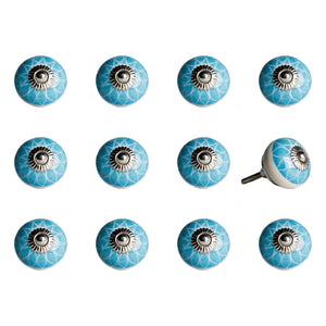 1.5" x 1.5" x 1.5" Ceramic/Metal Aqua & White 12 Pack Knob