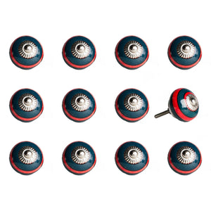 1.5" x 1.5" x 1.5" Ceramic/Metal Navy & Red 12 Pack Knob