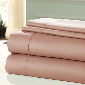 0.2" x 102" x 106" Cotton Pink  4 Piece 1200 Thread Count California King Size Sheet Set