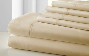 0.2" x 102" x 106" Cotton and Polyester Beige  6 Piece King Size Sheet Set