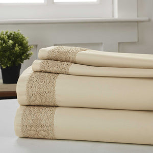 0.2" x 102" x 90" Cotton Beige  4 Piece Queen Size Sheet Set