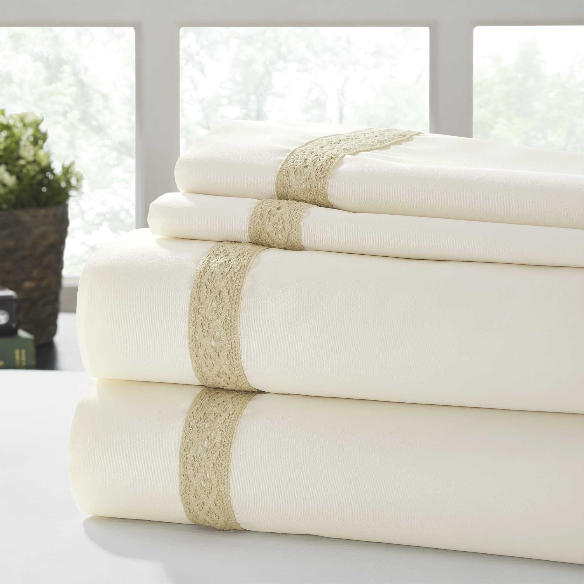 0.2" x 96" x 81" Cotton Beige  4 Piece Full Size Sheet Set