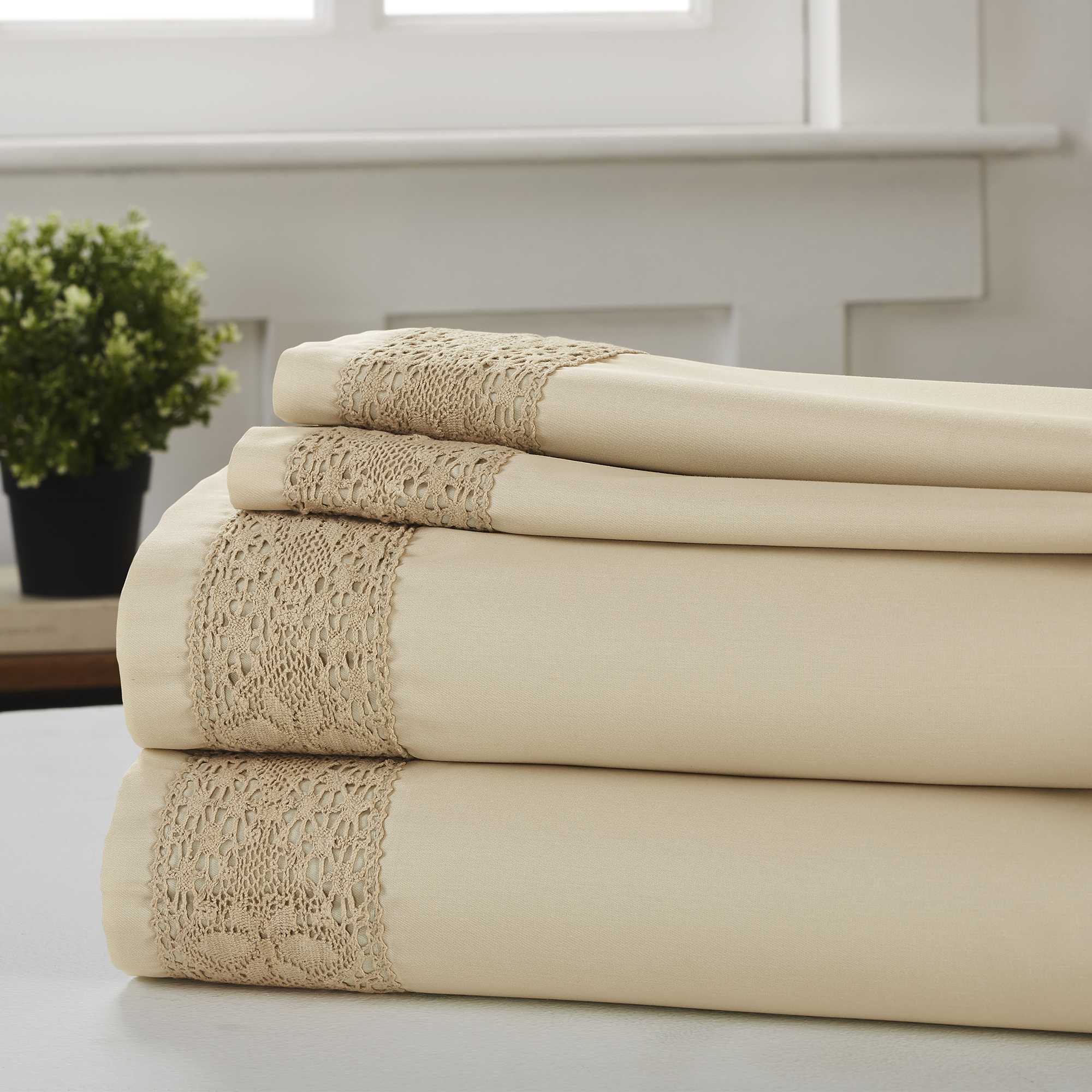 0.2" x 96" x 81" Cotton Beige  4 Piece Full Size Sheet Set