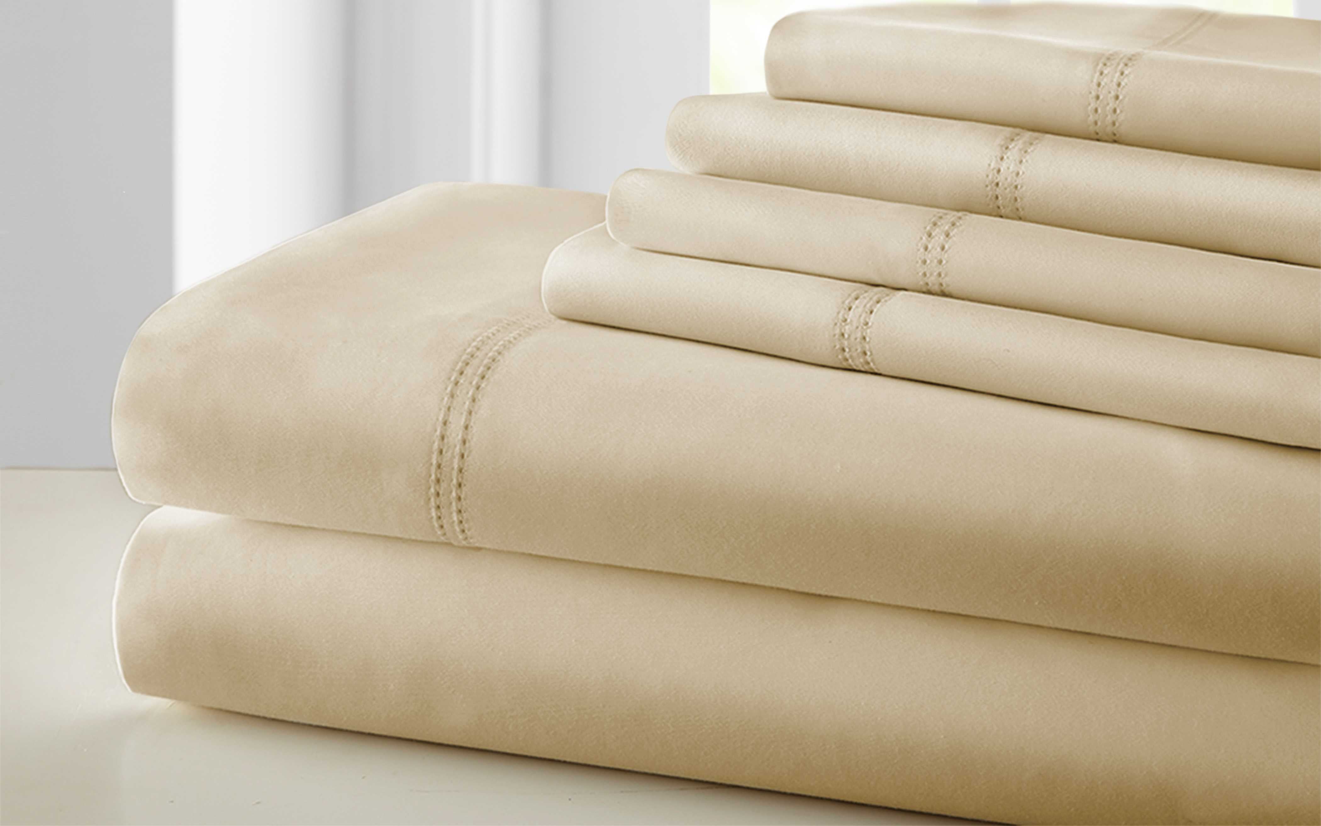 0.2" x 102" x 106" Cotton and Polyester Beige  6 Piece California King Size Sheet