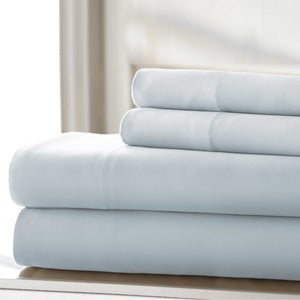 0.2" x 102" x 106" Cotton Blue  Wrinkle Free 4 Piece California King Size Sheet Set