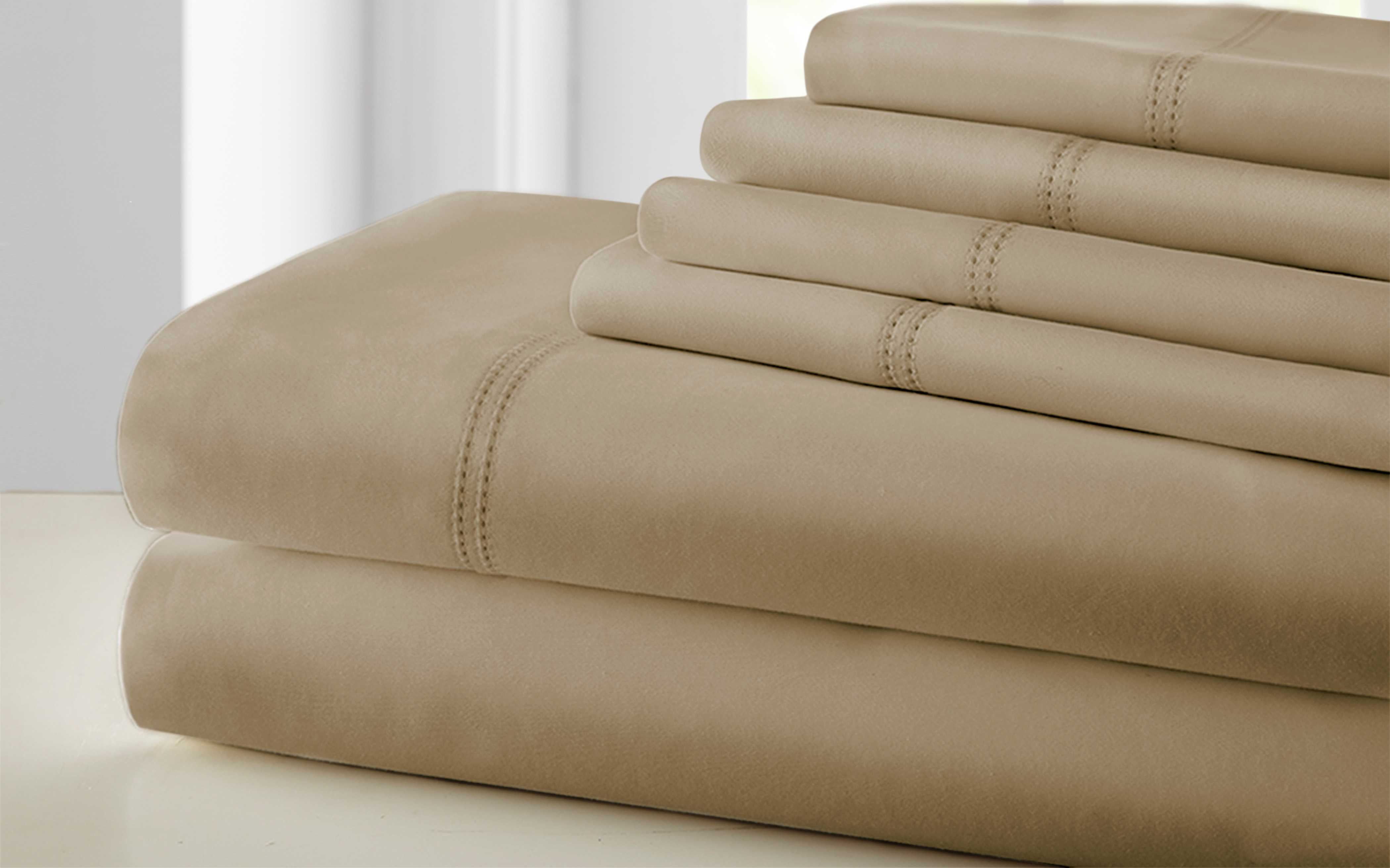 0.2" x 102" x 106" Cotton and Polyester Brown  6 Piece California King Size Sheet Set