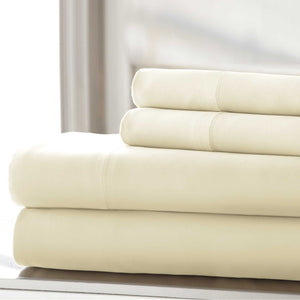 0.2" x 102" x 106" Cotton Cream  Wrinkle Free 4 Piece California King Size Sheet Set