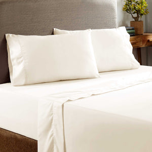 0.2" x 96" x 81" Cotton and Polyester Cream  4 Piece Full Size Sheet Set with 400 Thread Count