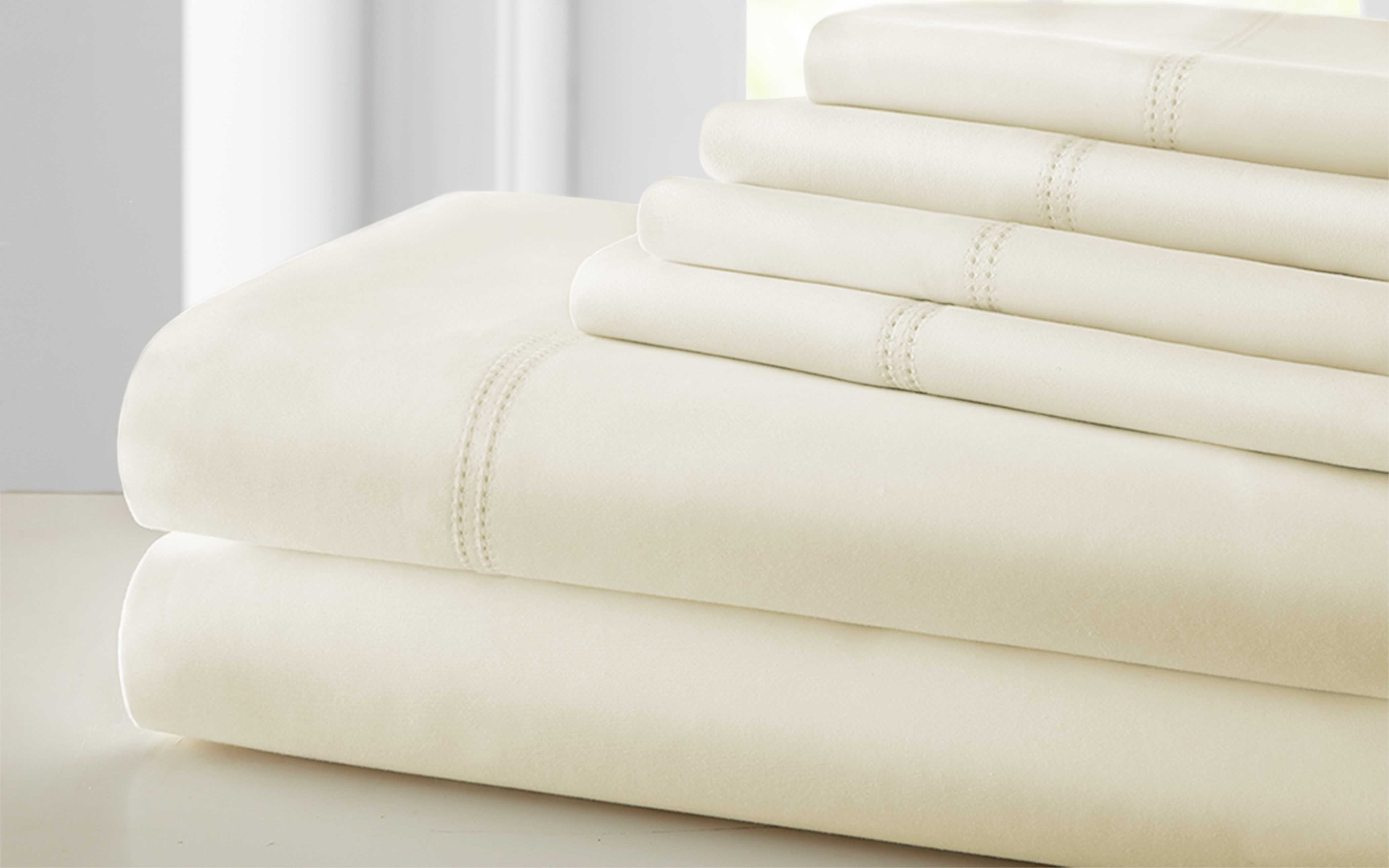 0.2" x 102" x 106" Cotton and Polyester Cream  6 Piece California King Size Sheet Set