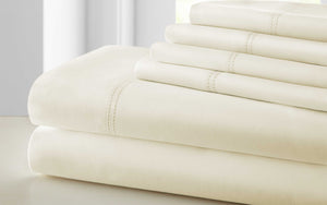 0.2" x 102" x 106" Cotton and Polyester Cream  6 Piece King Size Sheet Set