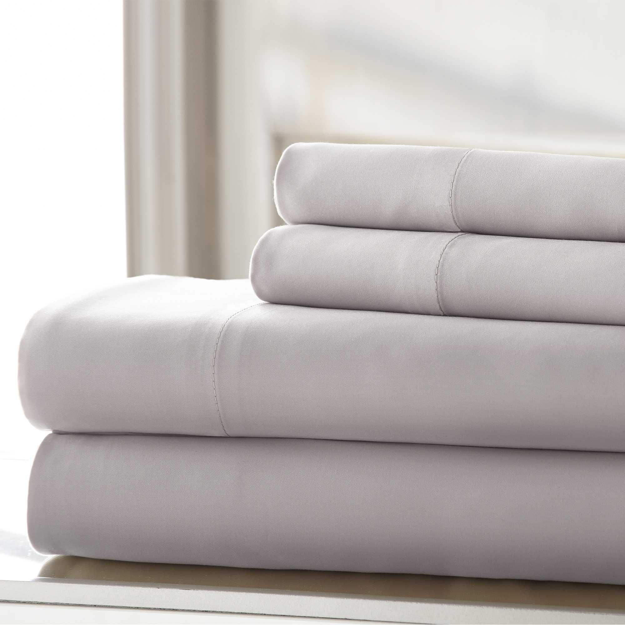 0.2" x 102" x 106" Cotton Gray  Wrinkle Free 4 Piece King Size Sheet Set