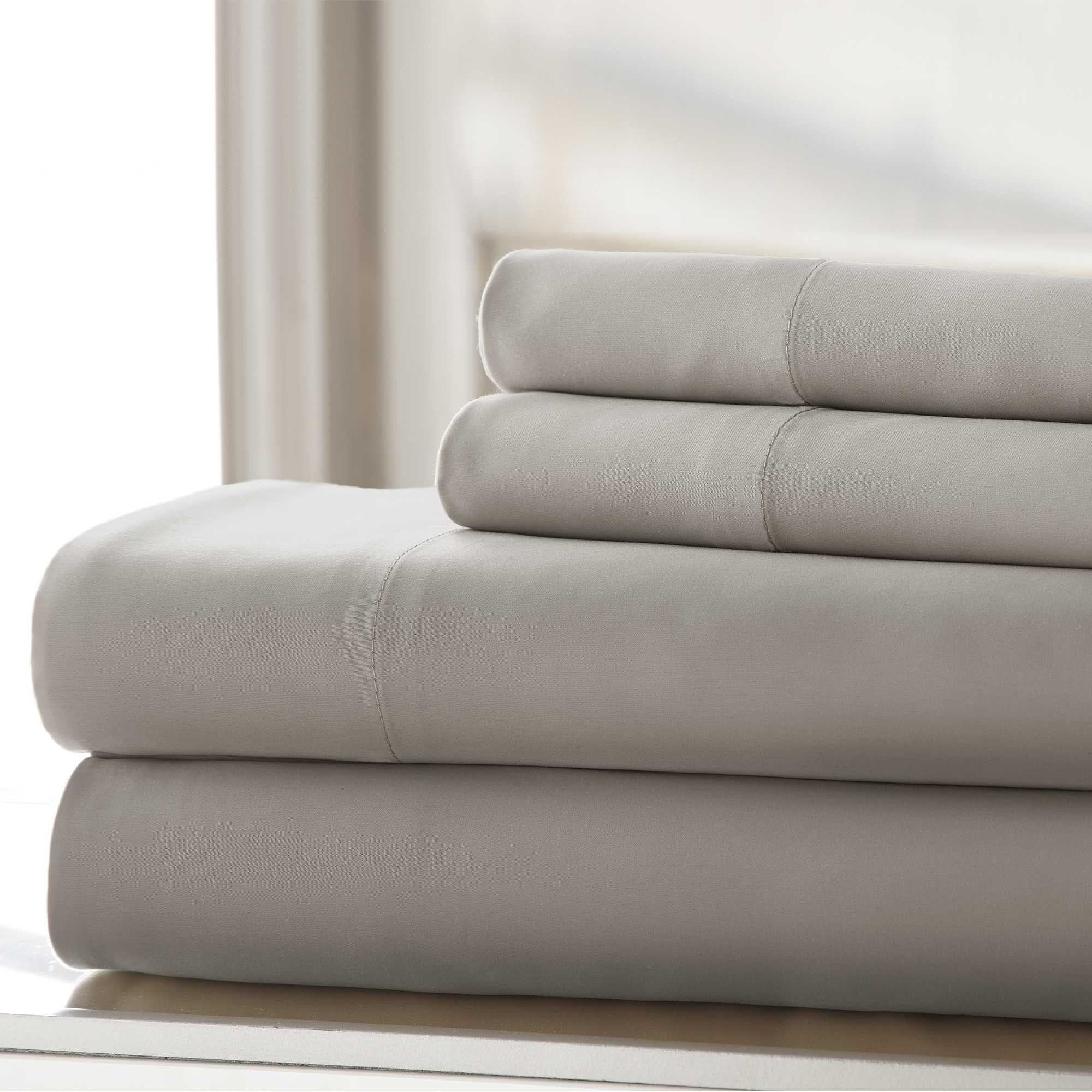 0.2" x 102" x 106" Cotton Gray  Wrinkle Free 4 Piece California King Size Sheet Set