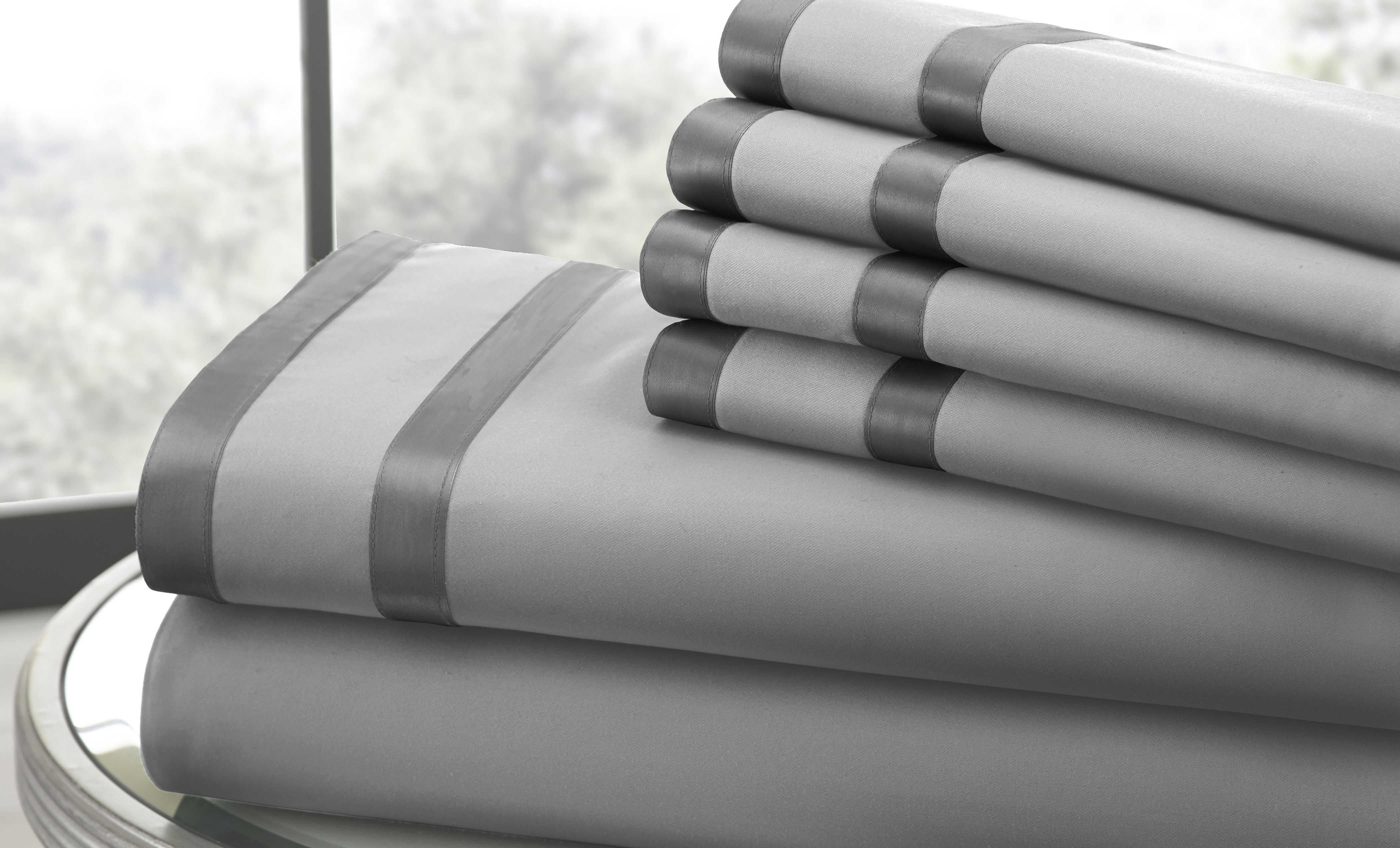 0.2" x 102" x 106" Cotton and Polyester Gray  6 Piece King Size Sheet Set