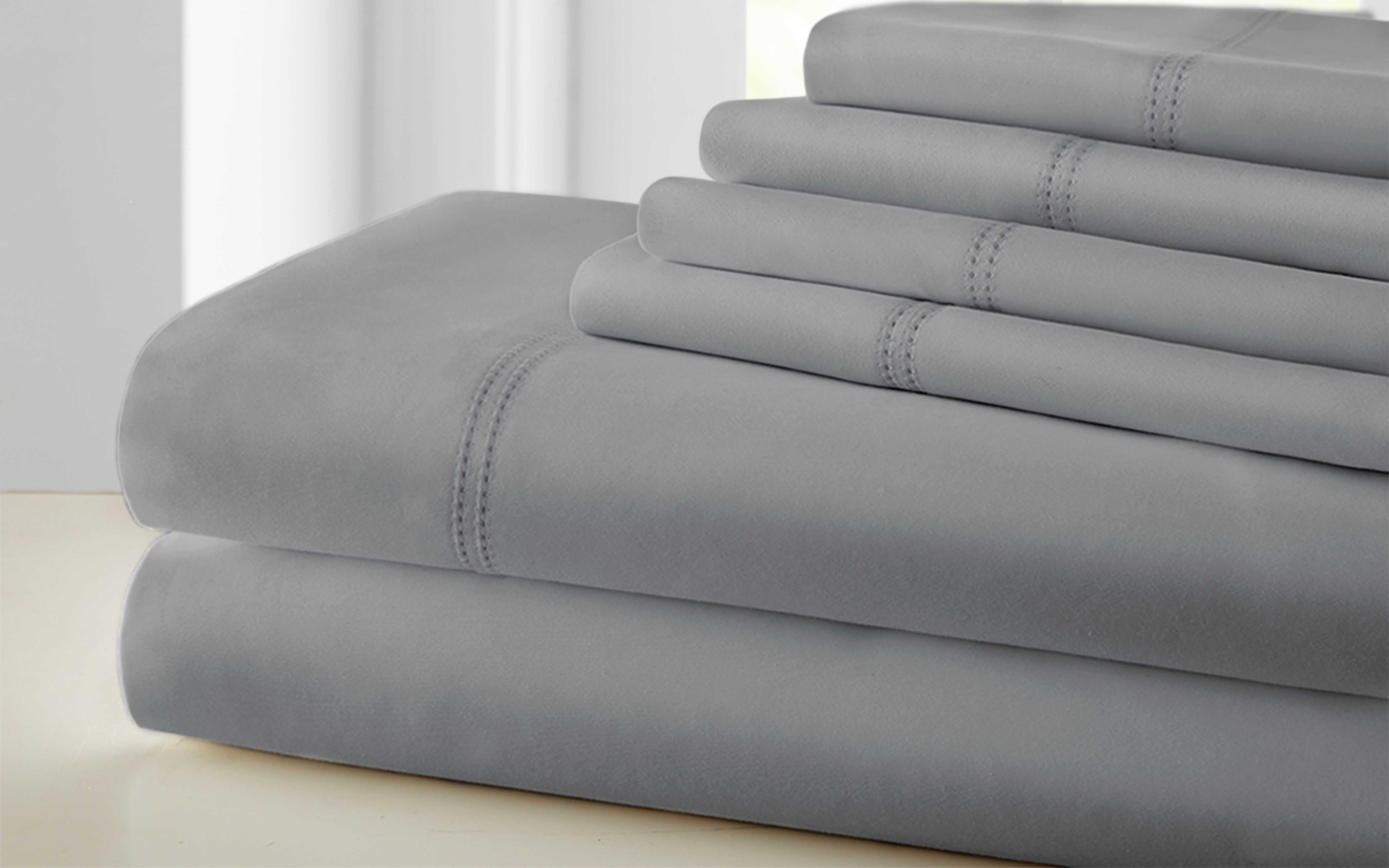 0.2" x 102" x 106" Cotton and Polyester Gray  6 Piece California King Size Sheet Set