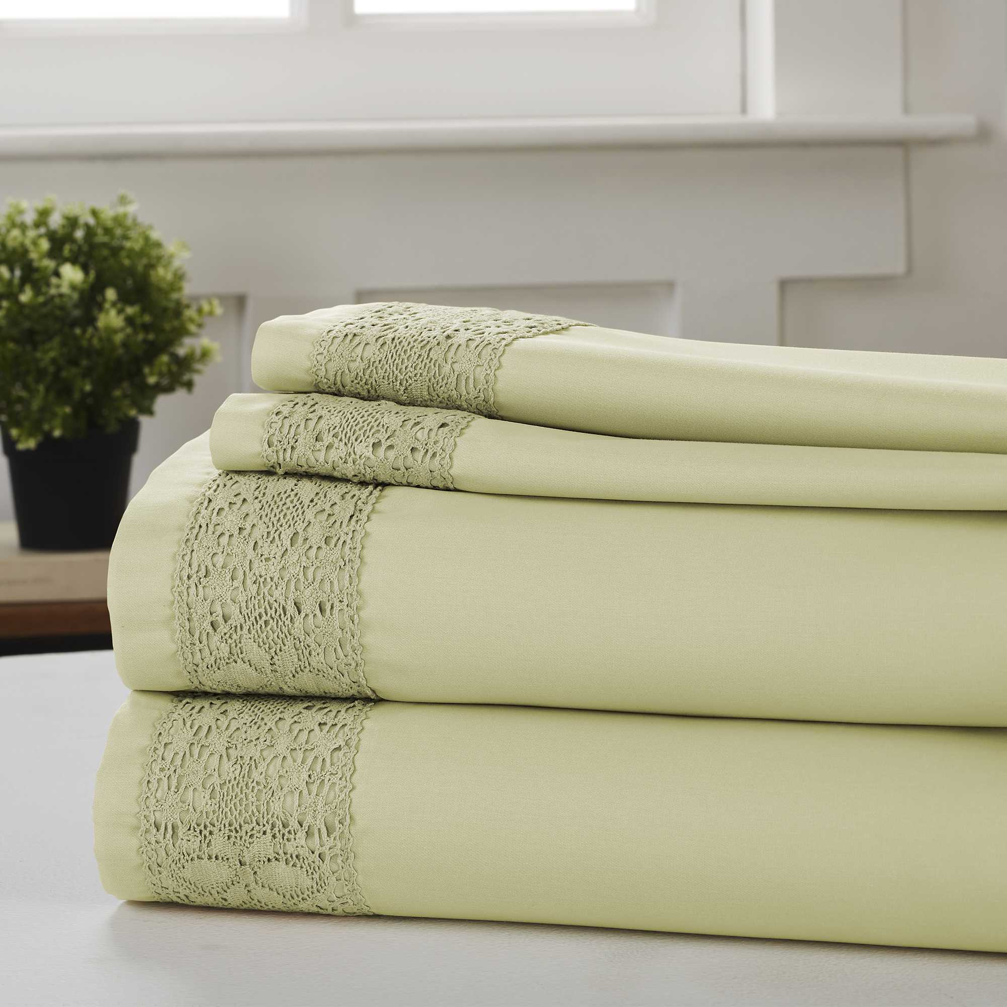 0.2" x 96" x 81" Cotton Green  4 Piece Full Size Sheet Set