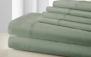 0.2" x 102" x 106" Cotton and Polyester Green  6 Piece California King Size Sheet Set