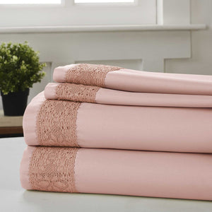 0.2" x 96" x 81" Cotton Pink  4 Piece Full Size Sheet Set