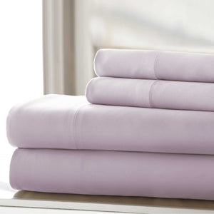 0.2" x 102" x 106" Cotton Purple  Wrinkle Free 4 Piece California King Size Sheet Set