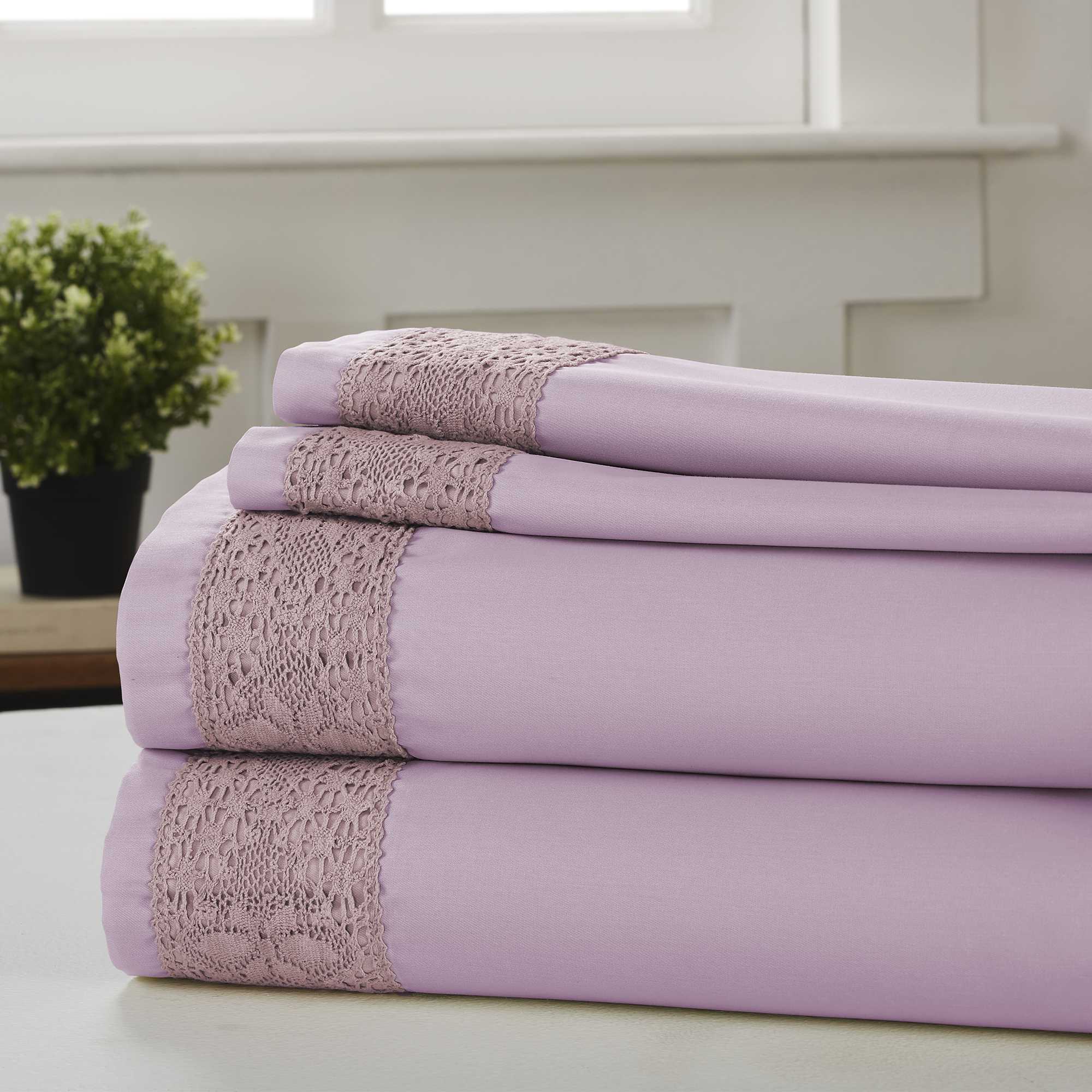 0.2" x 96" x 81" Cotton Purple  4 Piece Full Size Sheet Set