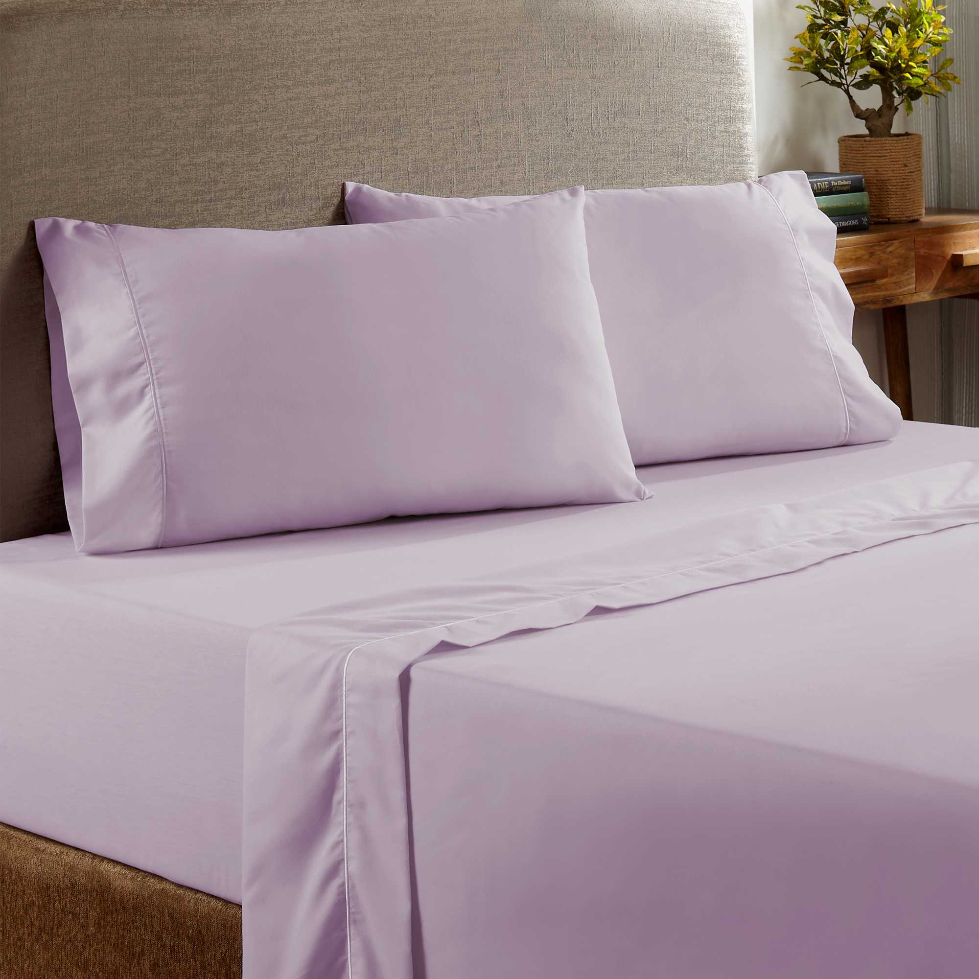 0.2" x 96" x 81" Cotton and Polyester Purple  4 Piece Full Size Sheet Set with 400 Thread Count