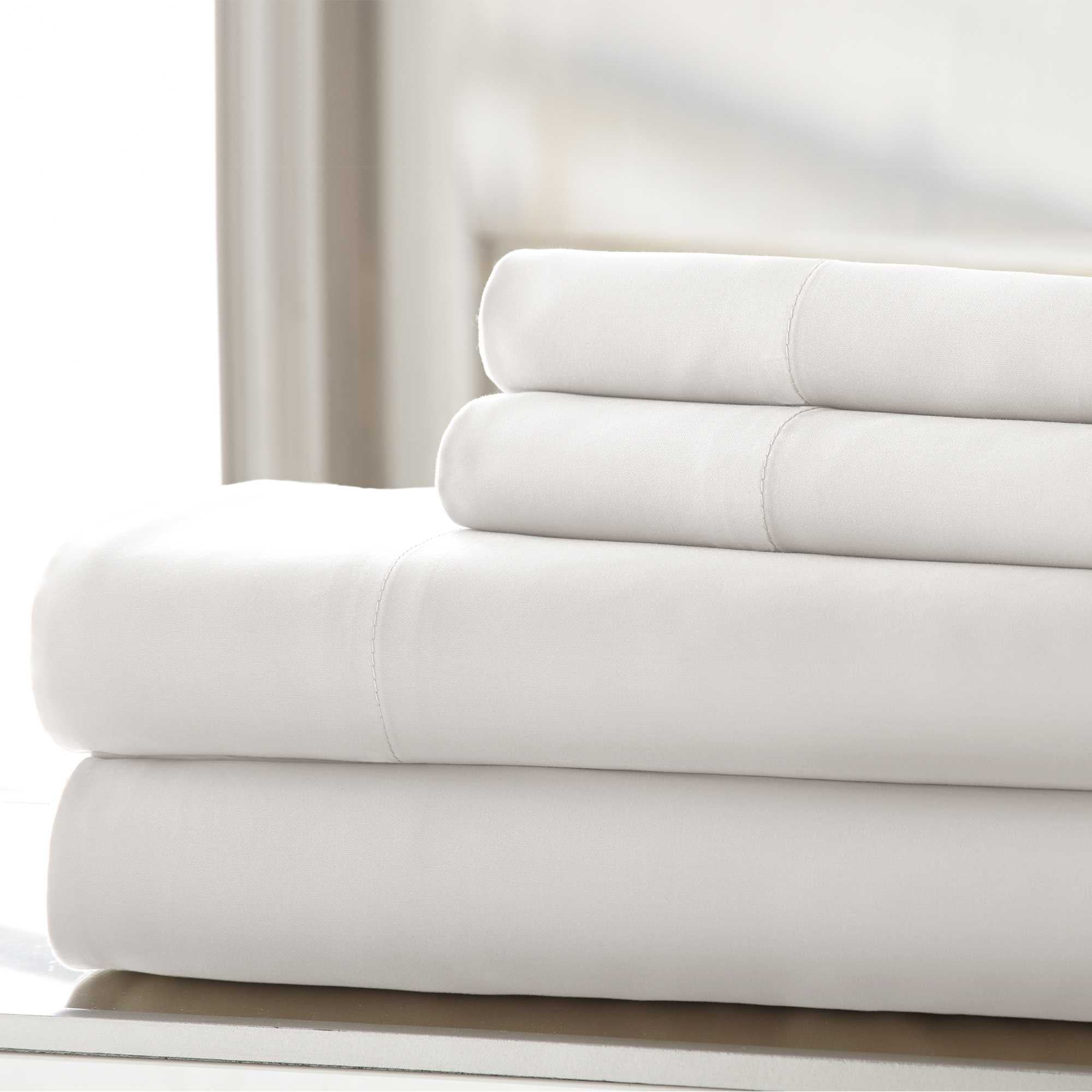 0.2" x 102" x 106" Cotton White  Wrinkle Free 4 Piece California King Size Sheet Set