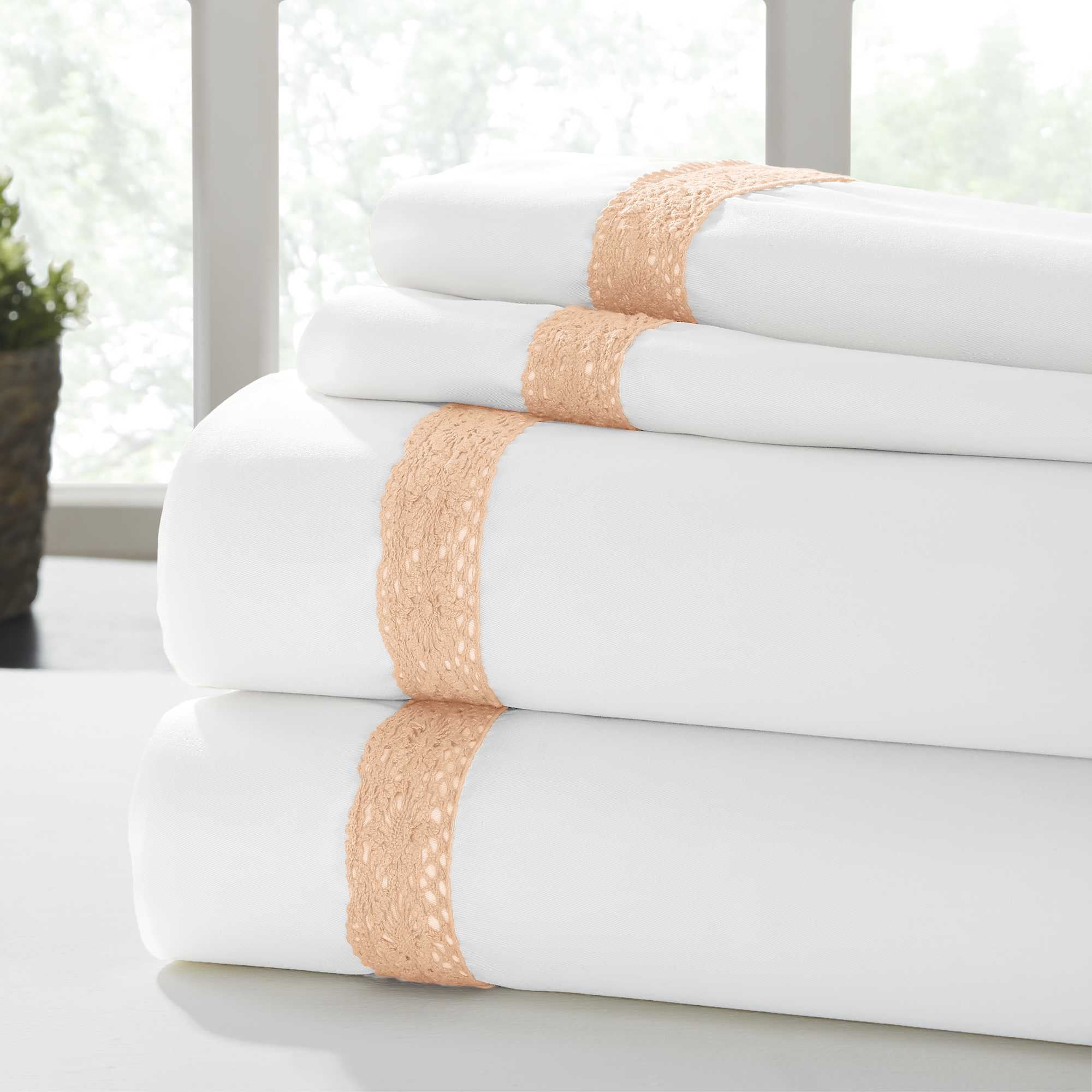 0.2" x 96" x 81" Cotton White and Orange  4 Piece Full Size Sheet Set