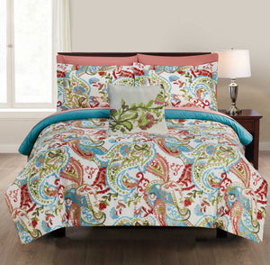 0.2" x 86" x 102" Microfiber Multicolor  8 Piece King Size Bed Set