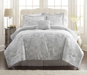 0.2" x 86" x 86" Polyester Gray and White  8 Piece Reversible Queen Comforter Set