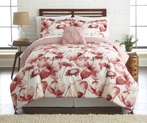 0.2" x 86" x 86" Polyester Pink and White  8 Piece Queen Size Reversible Comforter Set