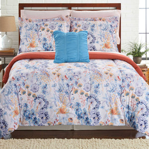 0.2" x 86" x 66" Polyester Multicolor  6 Piece Twin Reversible Comforter Set