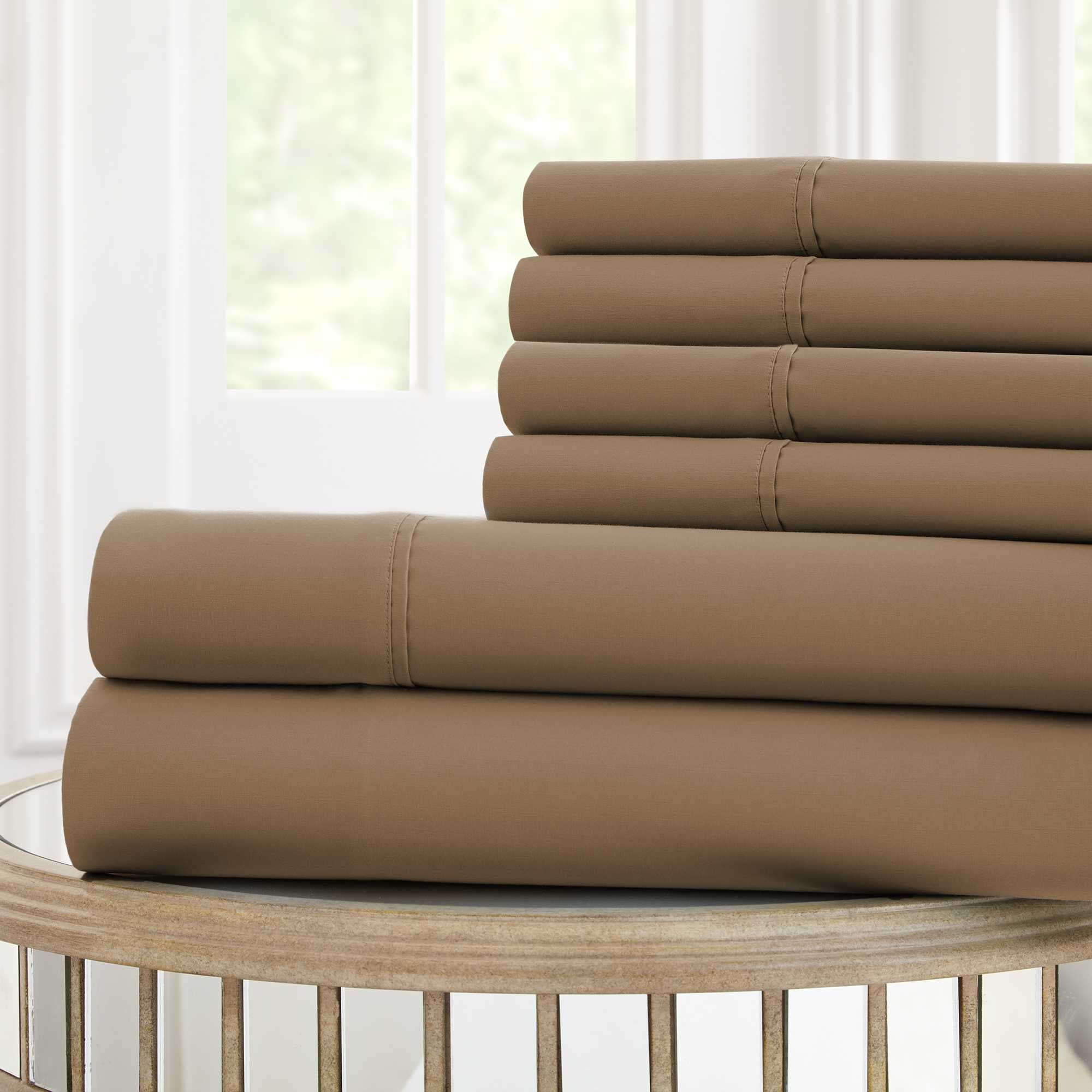 0.2" x 102" x 106" Microfiber Brown  6 Piece California King Sheet Set with Nano Technology