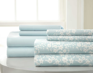 0.2" x 102" x 106" Microfiber Blue and White  8 Piece King Sheet Set