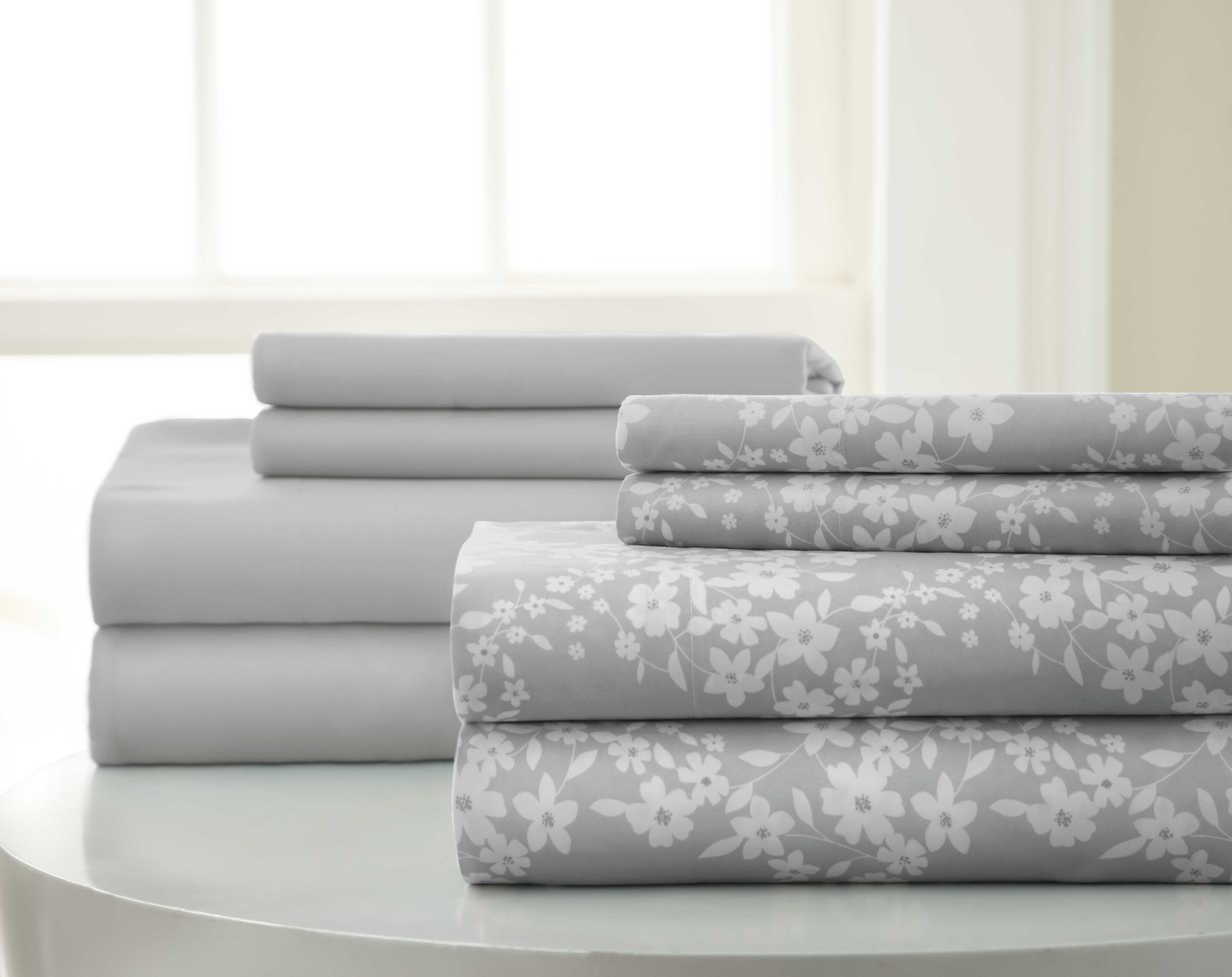 0.2" x 102" x 106" Microfiber Gray and White  8 Piece California King Sheet Set