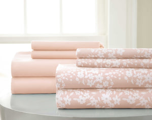 0.2" x 102" x 106" Microfiber Pink and White  8 Piece King Sheet Set