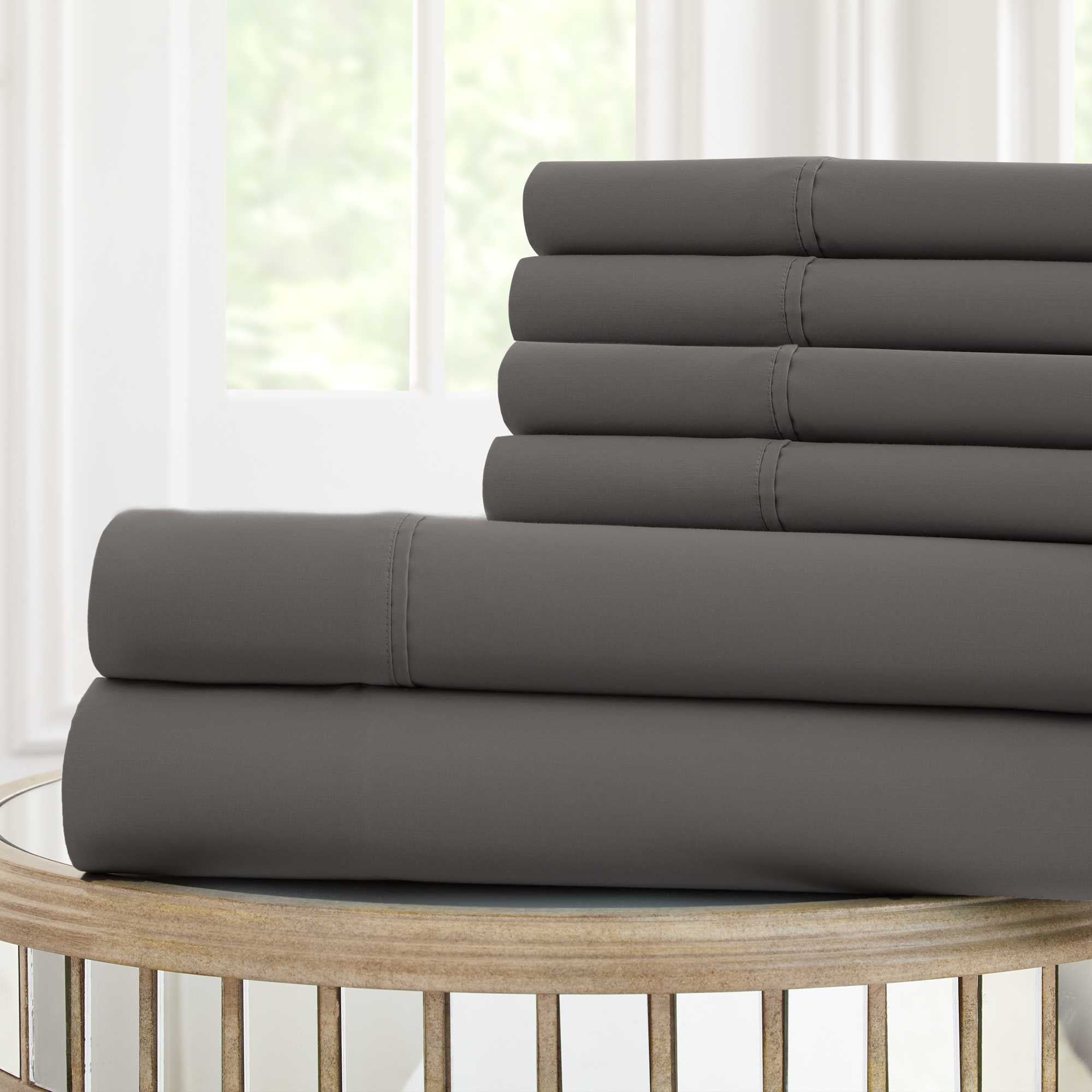 0.2" x 102" x 106" Microfiber Gray  6 Piece King Sheet Set with Nano Technology